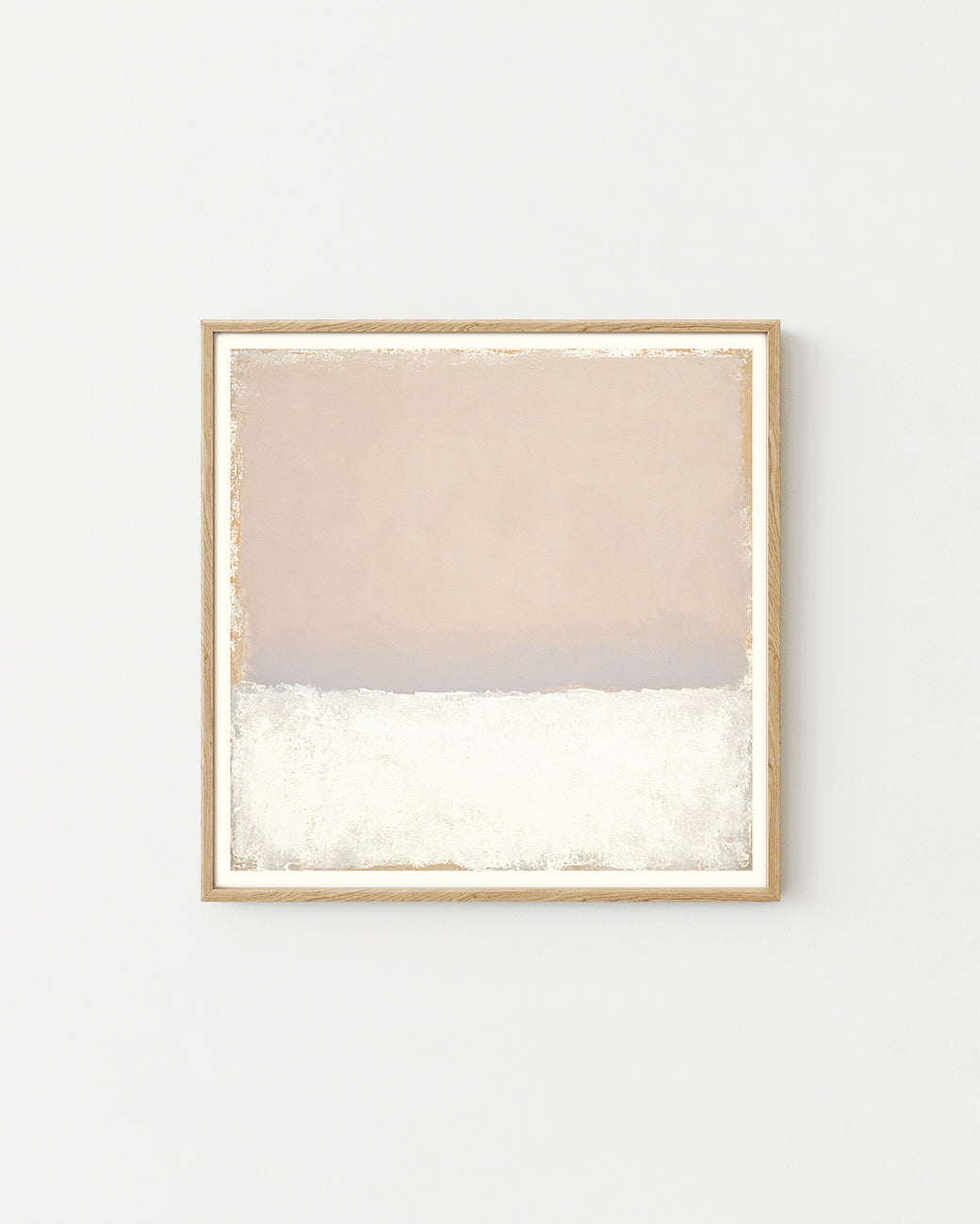 Framed abstract art piece with a gradient from beige to white on a light gray background